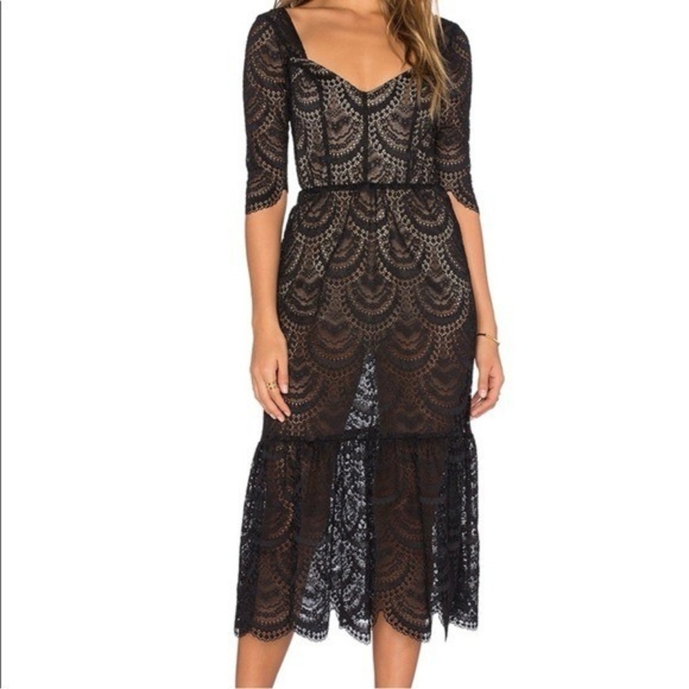 For Love And Lemons Black Lace Midi Dress
